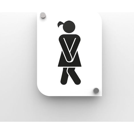 Pictogramme toilettes femmes design - Plaque de porte PMMA blanc - Fond personnalisable - 20x15 cm - 2 plaques 3 mm - Fixation inox 13 mm (1/5)