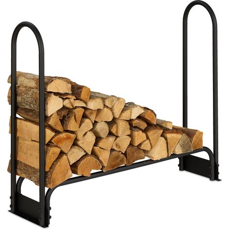 Relaxdays Porte-bûches, HxLxP : 90x110x29 cm, rangement intérieur & extérieur, bûches à partir de 25 cm, métal, noir (1/5)