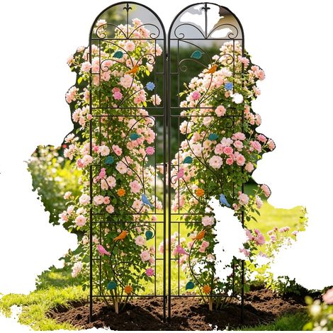 Enrejado de jardín, diseño rústico de hierro, soporte vertical para plantas, negro. (1/2)
