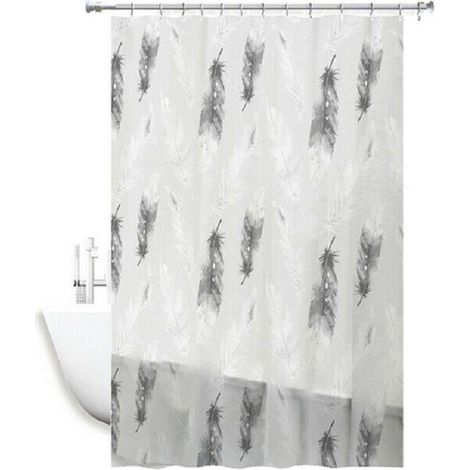 Rideau De Douche Imperméable Tissu Pvc 12 Crochets Plastique Plumes 180x200cm