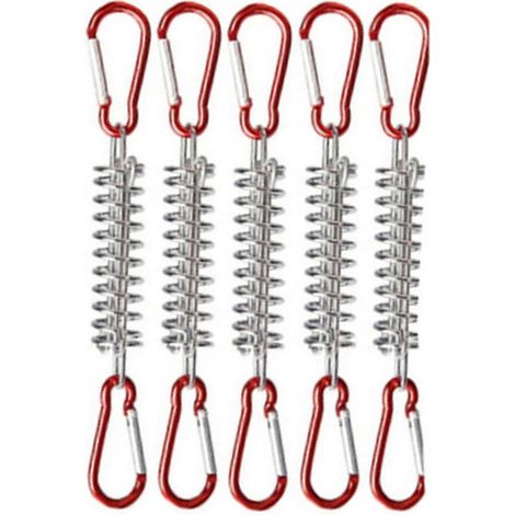 Lot de 5 laisses pour animaux avec crochets résistants, idéales pour le camping et les activités de plein air. Grandes boucles à ressort coupe-vent, rouges. (1/4)