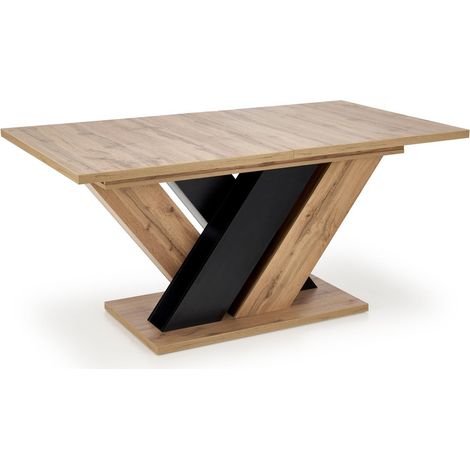Mesa Houston 2091, Roble wotan + Negro, 77x90x160cm, Alargamiento, Aglomerado laminado (1/5)