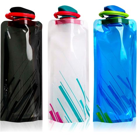 Lot de 3 gourdes pliables et portables pour activités de plein air (bleues et noires) qd (1/5)