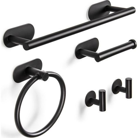 5 Pcs Barres Porte-Serviettes Ensemble Barre de Serviettes de Bains Porte-Serviettes Anneau, Noir (1/5)