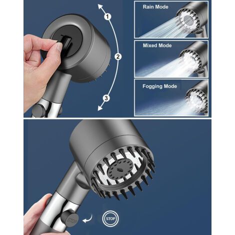 de Duche Haute Pression,   de Duche Economie Deau avec Tuyau Douche 1.5M et Support, Salle de Bain Réglable à 4 Modes,  de Douche Anti Calcaire Bouton D'arrêt D'eau (1/4)