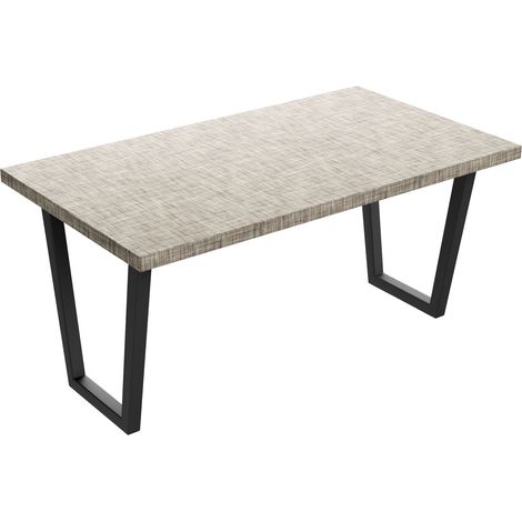 Esstisch aus Holz und Metall mit schwarzen trapezförmigen Beinen 160x90 cm Struktur-Grau