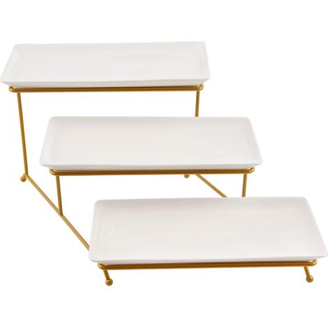 Plateau de service à 3 niveaux pour présentation de plats et desserts, support amovible et peu encombrant (blanc) (1/4)