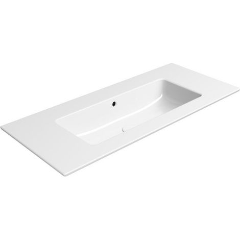 Lavabo en céramique PURA Slim 102x46cm, sans trou pour robinetterie, blanc ExtraGlaze (1/4)