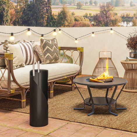 Juego de Utensilios para Chimenea de 4 Piezas de Metal con Escoba Pala Atizador y Cubo 20x20x65 cm Plateado (1/5)
