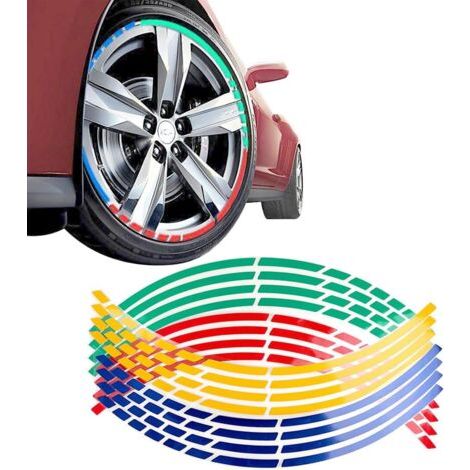 Autocollants réfléchissants à Rayures pour Voiture Autocollants réfléchissants Multicolores pour Roue de Voiture Autocollants réfléchissants universels pour Voiture,Camion,Moto,vélo (Multicolor (1/5)