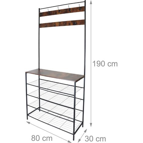 AppendIABiti 2 in 1 con portascarpe 90 x 40 x 180 cm pratico in stile industriale in metallo nero 130017675