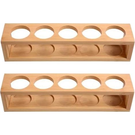 Étagère de rangement en 2 parties pour huiles essentielles – Bambou naturel – Support table 1 niveau – 5 fentes pour bouteilles 15/10/5 ml (1/5)