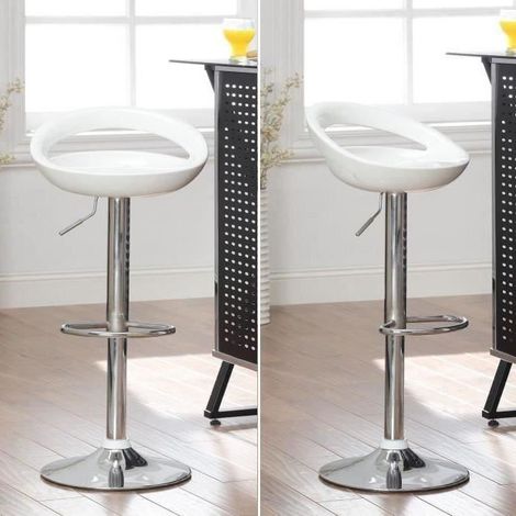 Set di 2 sgabelli da bar regolabili in plastica ABS bianca, altezza regolabile con manico 81-101 cm