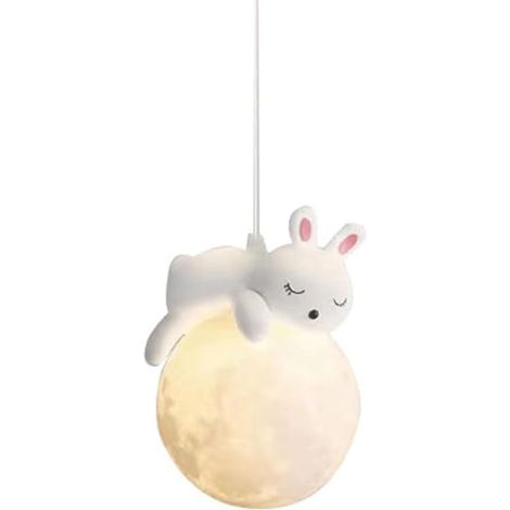 Lustre créatif nordique en forme de lune pour chambres d'enfants, LED tricolore à intensité variable, lustre de chevet pour chambre à coucher, lampe de meuble TV pour salon (lapin)