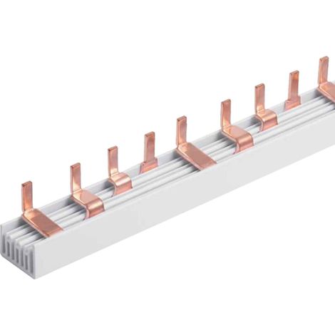 Pettine di Distribuzione Busbar Modulari, 4P, 12 PIN, Sezione PIN 10mm², Distanza tra PIN 17,8mm, Larghezza PIN 4mm, Altezza PIN 11,5mm, Lunghezza Totale 210mm, 63A IP20