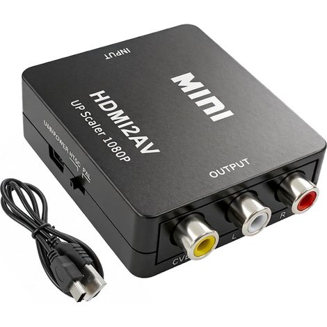 Convertidor RCA a HDMI – Mini adaptador AV a HDMI 1080P para vídeo/audio compuesto – Plug & Play con cable de alimentación USB – Compatible con PAL/NTSC/SECAM – Ideal para reproductores de vídeo VHS y (1/5)