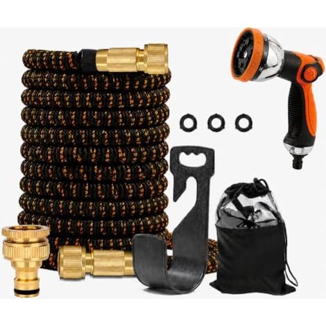 Tuyau d’Arrosage Extensible 22,5 m (75 FT) Premium – Triple Latex – Raccords en Laiton – Pistolet Métal 10 Modes de Pulvérisation – Haute Résistance (Orange) (1/5)