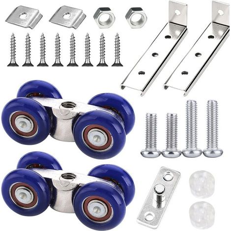 2 Pièces Galet Porte Coulissante Kit, Roulette Porte Coulissante en Acier Inoxydable, Bleues Roulettes Porte Coulissante Douche, Placard, Portes en Bois, Portes Coulissantes en Verre (1/5)