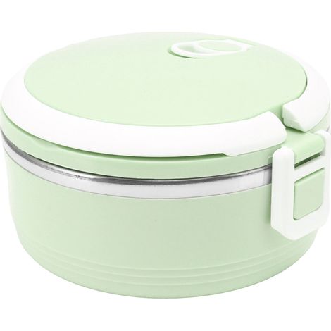 Boîte à lunch isotherme en acier inoxydable, monocouche, portable, avec boucle de sécurité, verte, pour enfants et adultes. (1/5)