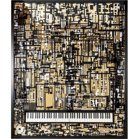 Décoration Murale Piano Élégance Dorée - Noir Pianistique et Accents d'Or (1/4)