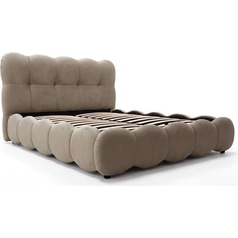 Lit-coffre design boule Bilbola avec sommier relevable 140x200cm Velours Taupe (1/5)