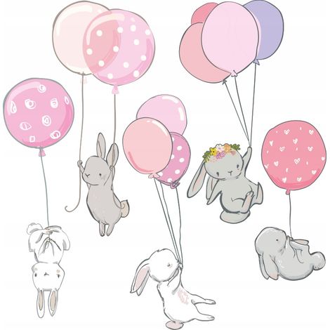Adesivo decorativo per bambini - Coniglietti con palloncini rosa S (1/3)
