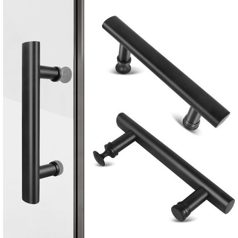 Lot de 2 poignées de porte de douche en acier inoxydable avec boutons en plastique pour portes coulissantes en verre Noir 145 mm (1/5)