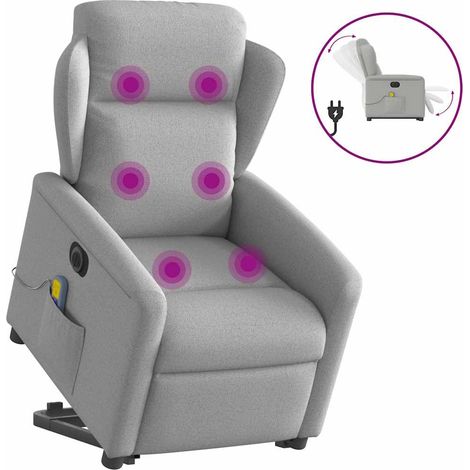 Massagesessel mit Aufstehhilfe Elektrisch Wolkengrau Stoff