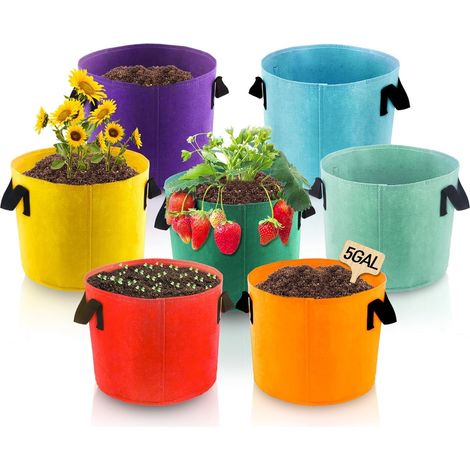 7 Pièces 5 Gallons Sacs de Culture pour Plantes, 7 Couleurs Sacs de Culture en Tissu Non Tissé Respirant Épaissis Conteneurs (1/5)