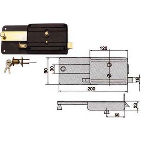 1PZ FERROGLIETTO CON CATENACCIO 6 MANDATE E SCROCCO SEPARATO CILINDRO STACC. 230CS - MM.60 (230/CS)
