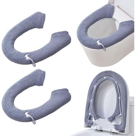 2-teiliger grauer WC-Sitzbezug, warmes Plüsch-WC-Sitzkissen, 45,7 cm (1/5)