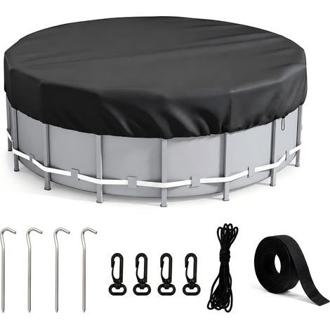 Bache Hivernage Piscine Hors Sol 366 PU 420D éPais Bache Piscine Ronde Coupe Vent RéSistant DéChirures Bache sous Piscine Corde (1/5)