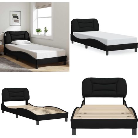 Giroletto senza Materasso Hvar Nero 80x200 cm Tessuto - Materasso letto - Letto con testiera
