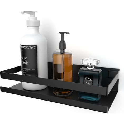No Drilling Shower Shelf, SUS304 Stainless Steel Self Adhesive Bathroom Shower Shelf (Black)