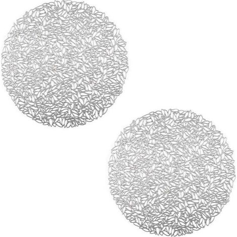 2 Pièces Round Napperon Creux, Set de Table Isolant Argent Round, PVC Environmental Anti-échaudage Tableau Isolation Mat, pour Manique, Décoration de Table (Argent) (1/4)