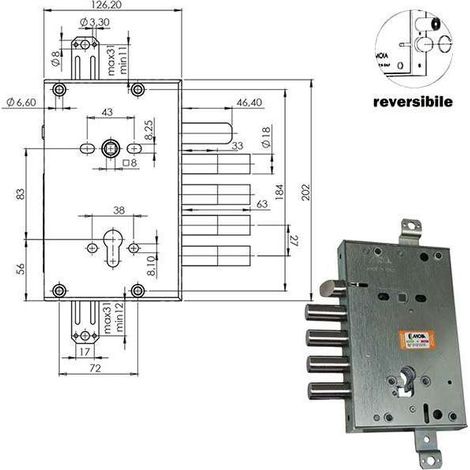 Serratura Sicura Triplice Cilindro  E63 Rci664+33/270 Moia