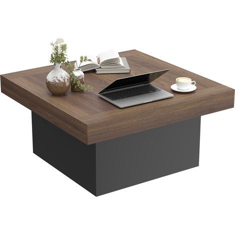 Table basse carrée avec éclairage LED 16 couleurs, table de salon moderne, 90 x 90 x 45 cm, noyer (1/5)