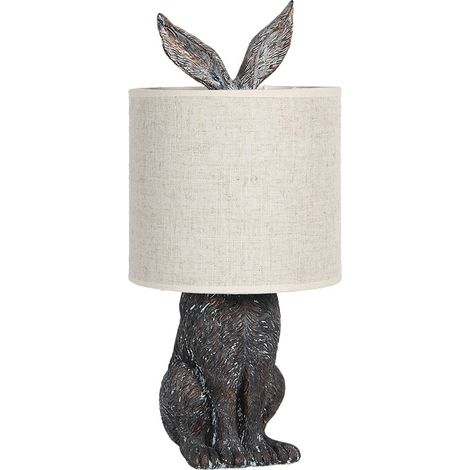 Lampe de table Lapin en polyrésine Lampe de bureau style campagne Marron et Beige Ø 20 x 45 cm - PANGIVO (1/3)