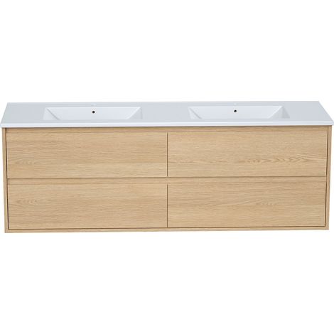 Meuble de salle de bain suspendu avec vasque à encastrer - Placage chêne - 150 cm - MILIPAM (1/4)