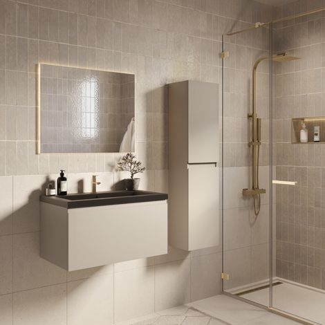 LOMAZOO Ensemble Meuble de Salle de Bain 80cm Greige - Vasque
