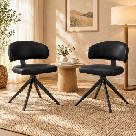 Chaise de salle à manger pivotante, lot de 2, PU noir, dossier arrondi, structure en acier DESVIAE (1/5)