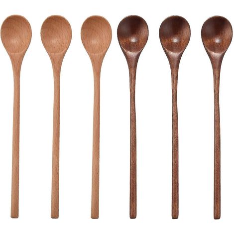 6 Stück Holzlöffel, Holzlöffel mit langem Griff, zum Mischen, Rühren, für Suppe, Kaffee, Eistee, für die Küche (1/5)
