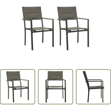 Gartenmöbel -  Gartenstühle 2 Stk. Textilene und Stahl Grau und Anthrazit (1/5)