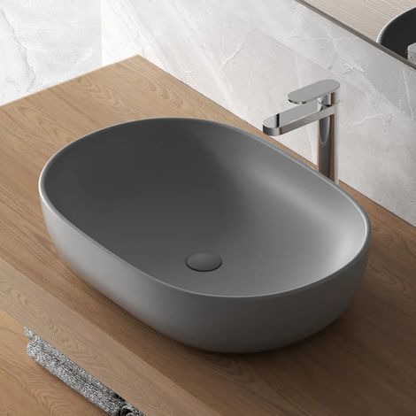 Lavabo da appoggio ovale 60x41 cm grigio scuro opaco Tokyo (1/5)
