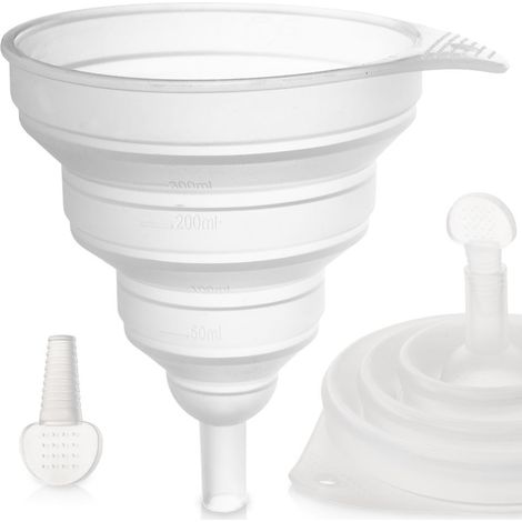 Imbuto da cucina pieghevole in silicone da 12 cm con misurino per barattoli e bottiglie, colore bianco, Kemp Orion 120454 (1/5)