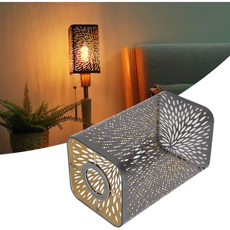 Abat-jour moderne en fer forgé sculpté, cylindrique et à motif carré, pour lampe de table E27/E26. (1/5)