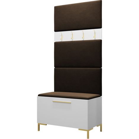 Conjunto para recibidor Nomal III, Blanco, 196x84x46cm, Aglomerado laminado, Tapiz, Colocada, Montada en la pared (1/5)