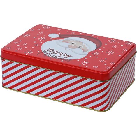 Kaemingk – Boîte de Noël Père Noël « Merry Chrismas » rouge et blanc, 19 x 13 cm, étain