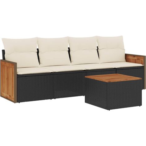 Maison Exclusive - Set Divani da Giardino 5 pz con Cuscini in Polyrattan Nero (1/5)