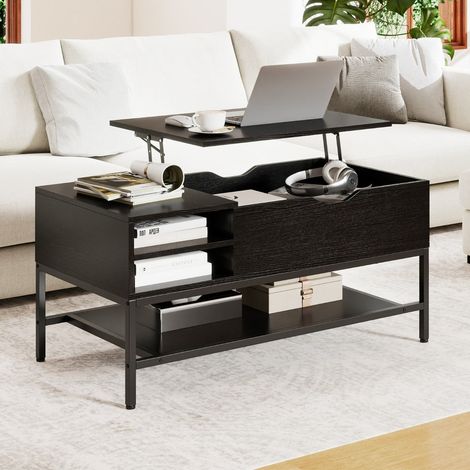 Mesa de centro rectangular de 99,5 x 49,5 x 47,5 cm práctica y con almacenaje moderno fabricada en aglomerado negro 200018300